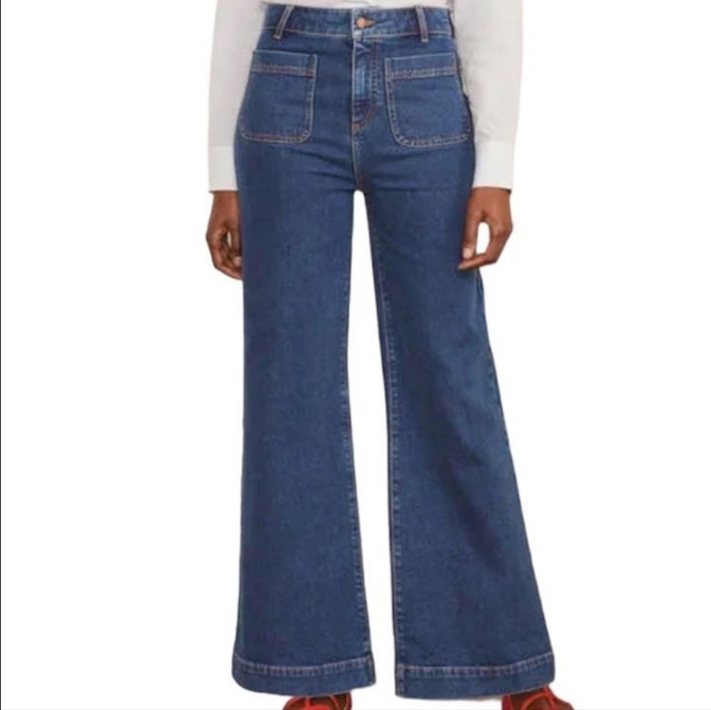 Boden Patch Pocket Wide Leg High Waist Premium Denim Jeans 14 R